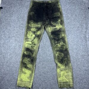 Vale Lives Jeans Mens 30 Green Distressed Grunge Raw Hem Streetwear Rock